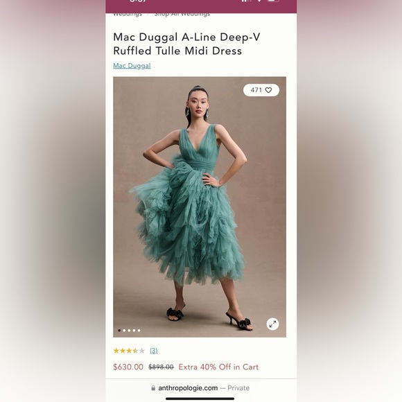 Mac Duggal Anthropologie Ruffled Midi Dress Size 6 - Picture 1 of 6